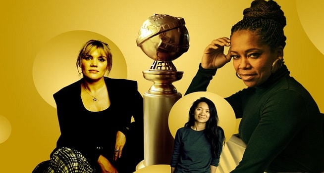 Tiga sutradara wanita masuk nominasi Golden Globe 2021. Dari kiri: Emerald Fennell, Chloe Zhao, dan Regina King (Foto: The Guardian/Invision/AP)