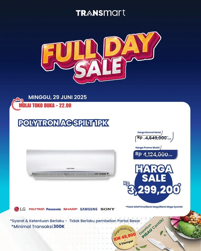 Diskon Besar AC Split 1 PK Polytron di Transmart Full Day Sale: Harga Turun Drastis!