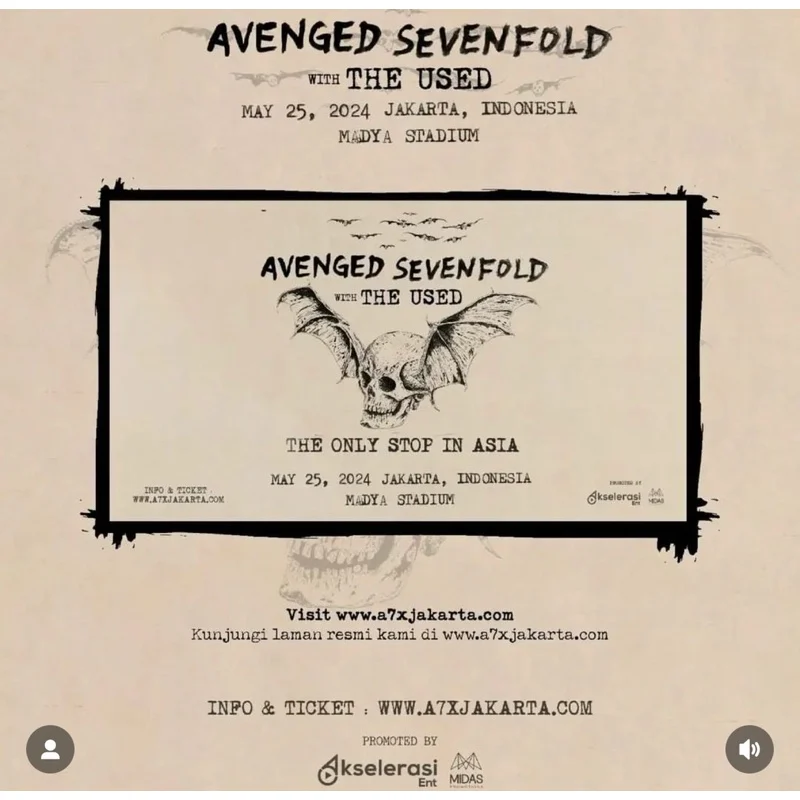 Tiket Presale Konser Avenged Sevenfold Jakarta Ludes Sekejap, Fans Siap Antre General Sale