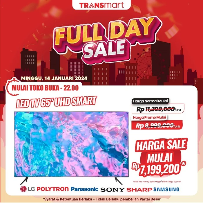 Transmart Full Day Sale Tawarkan TV 65 Inch dengan Diskon Hingga 70%