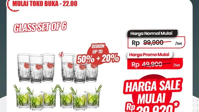 Transmart Gelar Full Day Sale, Set Gelas 6 Buah Hanya Rp30.000-an, Diskon Besar-Besaran untuk Peralatan Makan