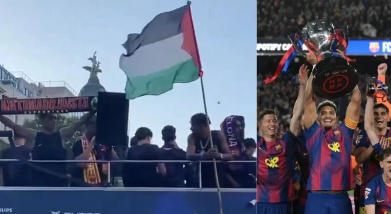 Lamine Yamal Kibarkan Bendera Palestina di Atas Bus Terbuka Parade Juara Barcelona