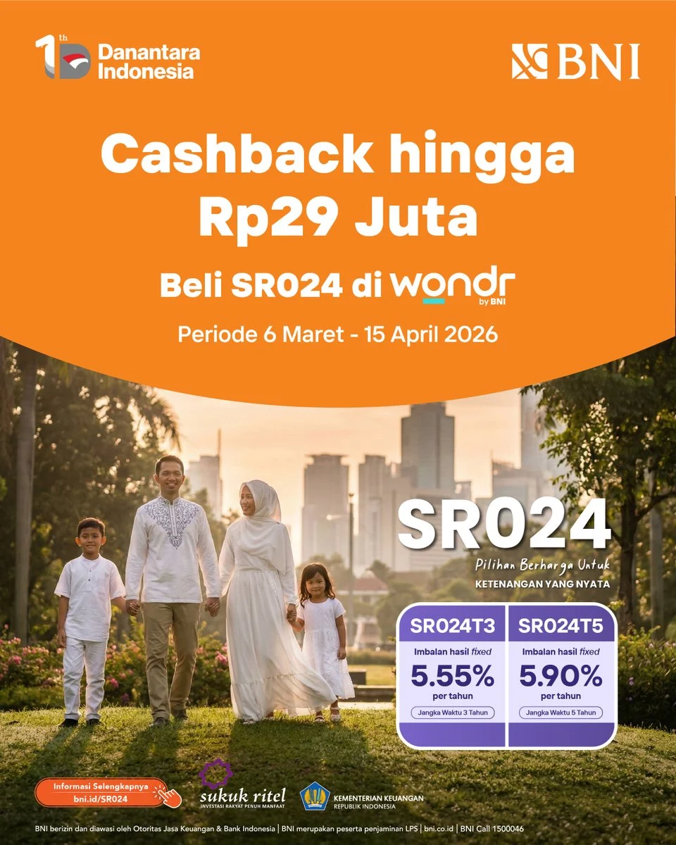 BNI Tawarkan Cashback Hingga Rp15 Juta untuk Pembeli Obligasi Negara Ritel