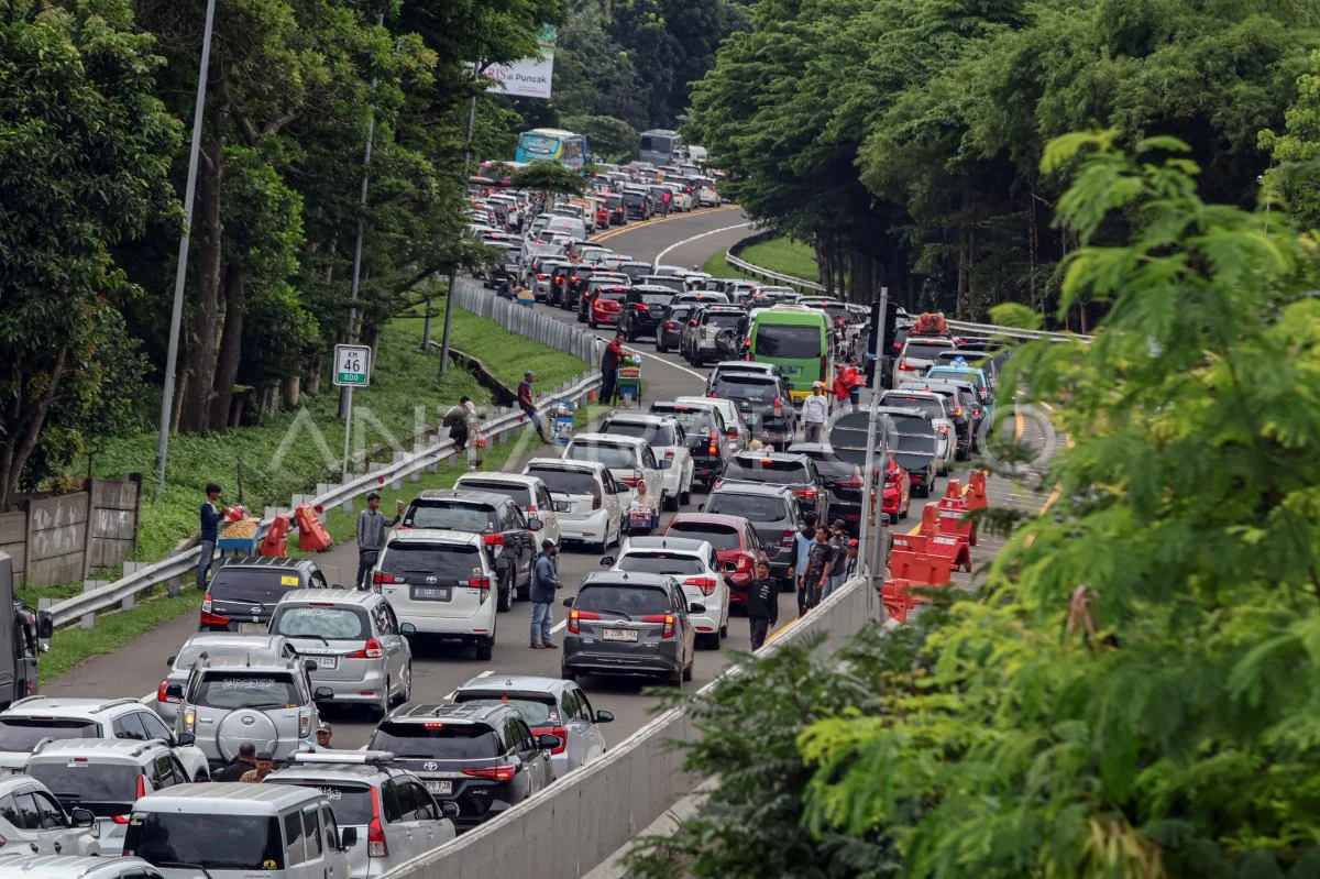 Kepadatan Kendaraan di Jalur Wisata Puncak Bogor Mencapai 18.000 Kendaraan
